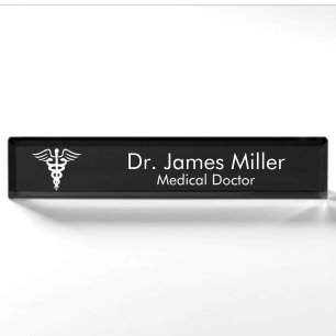 Voeg Jouw naam Medical Caduceus Symbol zwart wit t Naambordje