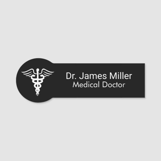 Voeg Jouw naam Medical Caduceus Symbol zwart wit t Naamplaatje (Voorkant)