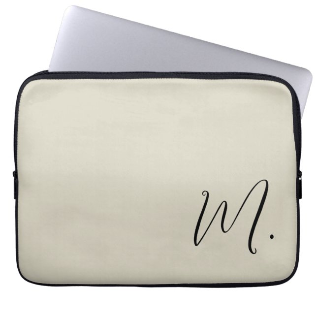 Voeg Jouw naam Modern Monogram Initiaal Kalligrafi Laptop Sleeve (Voorkant)