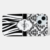 Voeg Jouw naam Monogram Damask Oerwoud Zebra Strip Case-Mate iPhone Case (Achterkant (horizontaal))