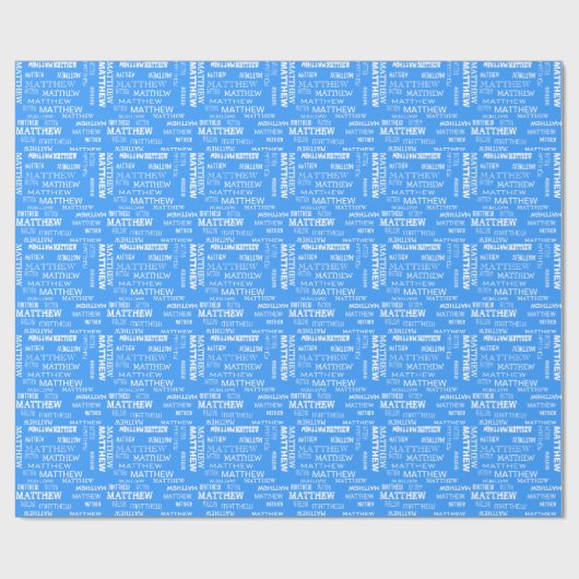 Voeg Jouw naam Mulitiple Times Personeelsblauw toe Cadeaupapier (Vlak)