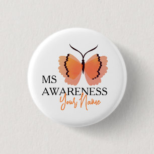 Voeg jouw naam Oranje vlinder MS Awareness toe Ronde Button 3,2 Cm