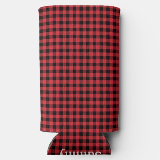 Voeg Jouw naam Red Black Buffalo Pset toe Seltzer Blikjeskoeler (Achterkant)