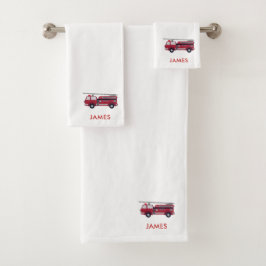 Voeg Jouw naam Red Fire truck gepersonaliseerde Ki Bad Handdoek