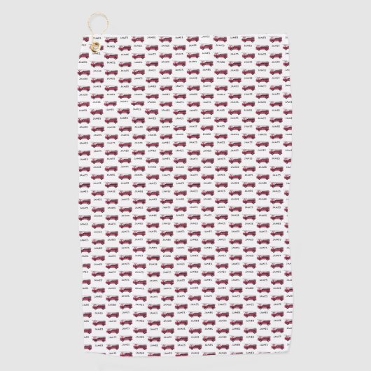 Voeg Jouw naam Red Fire truck gepersonaliseerde Ki Golfhanddoek (Voorkant)