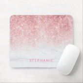 Voeg Jouw naam Roos Gold Glitter Marble Luxe toe Muismat (Met muis)