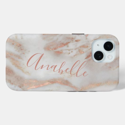 Voeg jouw naam roos goudmarmer chic script Case-Mate iPhone case (Achterkant (horizontaal))