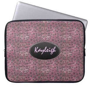 Voeg Jouw naam roze design laptophoes toe Laptop Sleeve