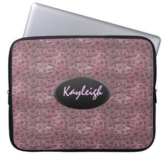 Voeg Jouw naam roze design laptophoes toe Laptop Sleeve