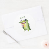 Voeg jouw naam schattige krokodil sjabloon naam st ronde sticker (Envelop)