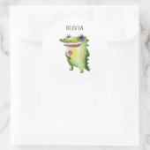 Voeg jouw naam schattige krokodil sjabloon naam st ronde sticker (Tas)