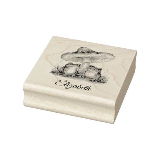 Voeg Jouw naam Schattigee kikker en paddenstoelen  Rubberstempel (Stempel)