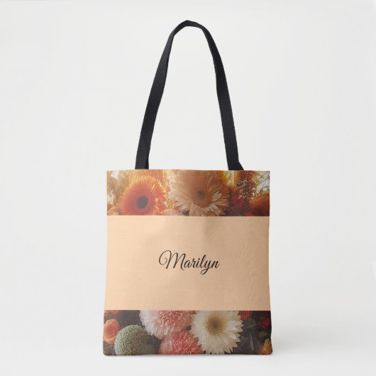 Voeg Jouw naam & Sentiment Bloemen toe Tote Bag (Voorkant)