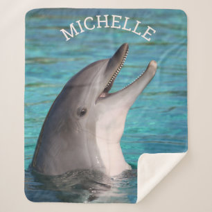 Voeg Jouw naam Smiling Dolphin Photo toe Sherpa Deken