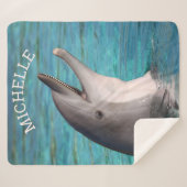 Voeg Jouw naam Smiling Dolphin Photo toe Sherpa Deken (Voorkant (horizontaal))