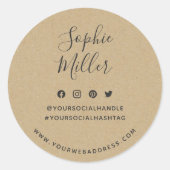 Voeg Jouw naam Social Media Branding Rustic Kraft  Ronde Sticker (Voorkant)