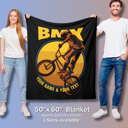 Voeg Jouw naam & TEKST toe, BMX Flying Rider Fleece Deken