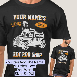 Voeg Jouw naam Text Hot Rod Winkelwagentje met Lad T-shirt