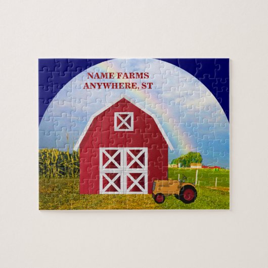 Voeg Jouw naam toe aan Red Barn met Blue Sky Legpuzzel (Horizontaal)