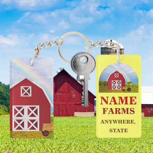 Voeg Jouw naam toe aan Red Barn met Blue Sky Sleutelhanger
