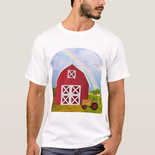 Voeg Jouw naam toe aan Red Barn met Blue Sky T-shirt (Voorkant)
