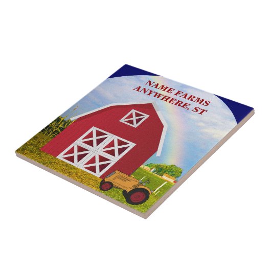 Voeg Jouw naam toe aan Red Barn met Blue Sky Tegeltje (Zijkant)