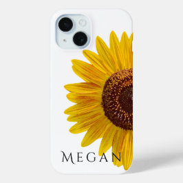 Voeg Jouw naam toe Close Up Half Zonnebloem iPhone 15 Case