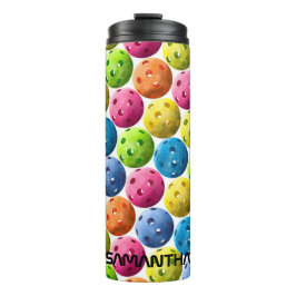 Voeg Jouw naam toe - kleurrijke Pickleball Thermosbeker
