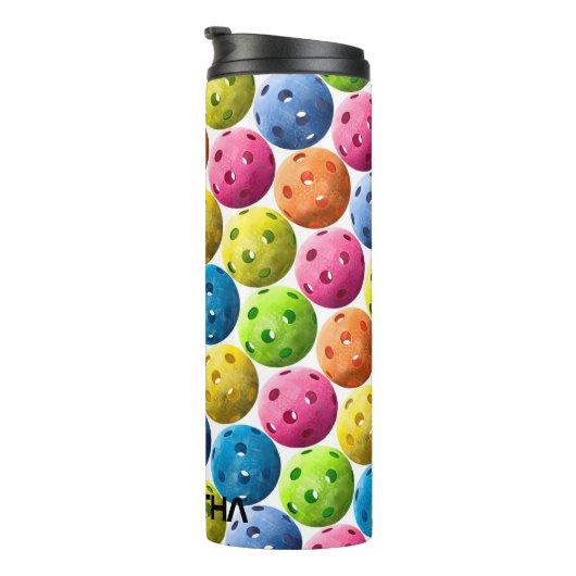 Voeg Jouw naam toe - kleurrijke Pickleball Thermosbeker (Geroteerd rechts)