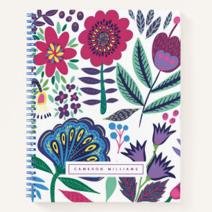 Voeg Jouw naam toe Magenta Volks BloemenPatroon Notitieboek
