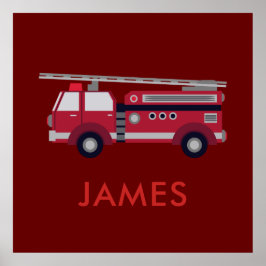 Voeg Jouw Naam Toe Rode Brandweerwagen Personal Po Poster