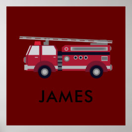 Voeg Jouw Naam Toe Rode Brandweerwagen Personal Po Poster