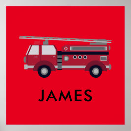Voeg Jouw Naam Toe Rode Brandweerwagen Personal Po Poster