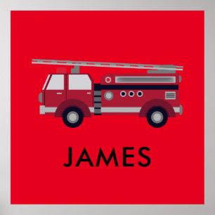 Voeg Jouw Naam Toe Rode Brandweerwagen Personal Po Poster