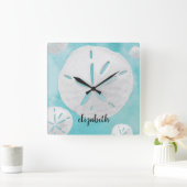 Voeg Jouw naam Tropische en Dollar Turquoise toe Vierkante Klok (Huis)