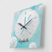Voeg Jouw naam Tropische en Dollar Turquoise toe Vierkante Klok (Hoek)