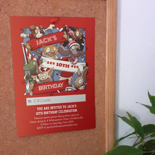 Voeg Jouw naam Verjaardag Dier Fans Rood & Wit Kaart