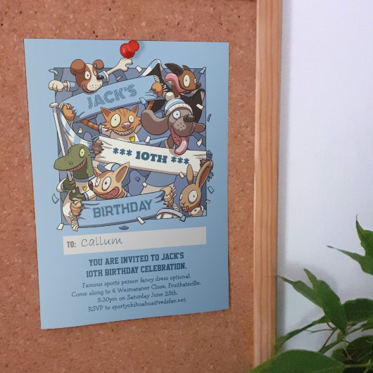 Voeg Jouw naam Verjaardag Dier Fans Sky Blue Kaart