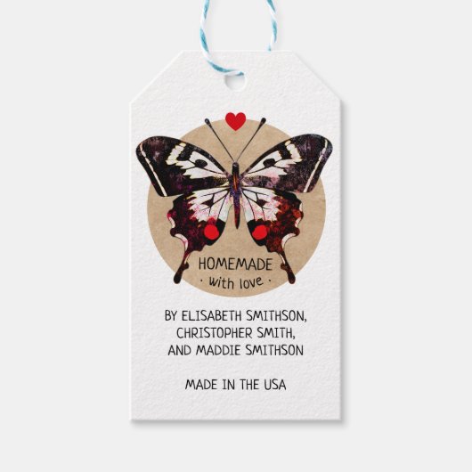 Voeg Jouw naam vlinder & hart zelfgemaakt met lief Cadeaulabel (Voorkant)