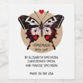 Voeg Jouw naam vlinder & hart zelfgemaakt met lief Wijn Etiket (Enkel label)