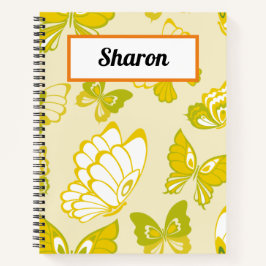 Voeg Jouw naam Yellow Butterfly Pattern Notitieboe Notitieboek