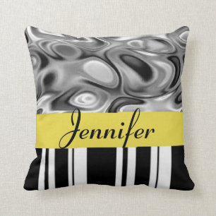 Voeg Jouw naam Yellow en Stripes Decorative Pillow Kussen