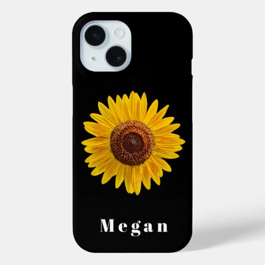Voeg Jouw naam Zwart Geel Zonnebloem Case-Mate iPhone Case (Achterkant)