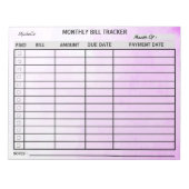 Voeg Jouw namen maandelijkse Bill Tracker Waterver Notitieblok (Voorkant)