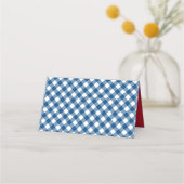 Voeg Jouw tekst Blue Gingham Pattern toe met Rood Plaatskaartje (Achterkant)