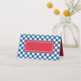 Voeg Jouw tekst Blue Gingham Pattern toe met Rood Plaatskaartje