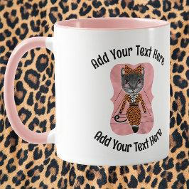 Voeg Jouw tekst Fancy Boss Lady Cat Coffee toe Mok