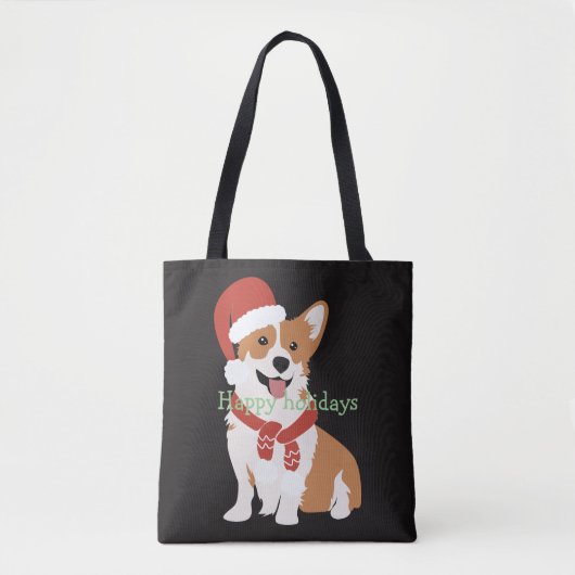 Voeg jouw tekst Funny cute Christmas dog Black Tote Bag (Voorkant)