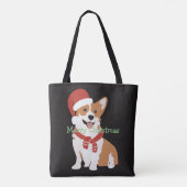 Voeg jouw tekst Funny cute Christmas dog Black Tote Bag (Achterkant)