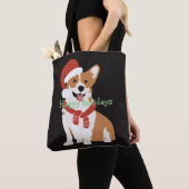 Voeg jouw tekst Funny cute Christmas dog Black Tote Bag (Dichtbij)